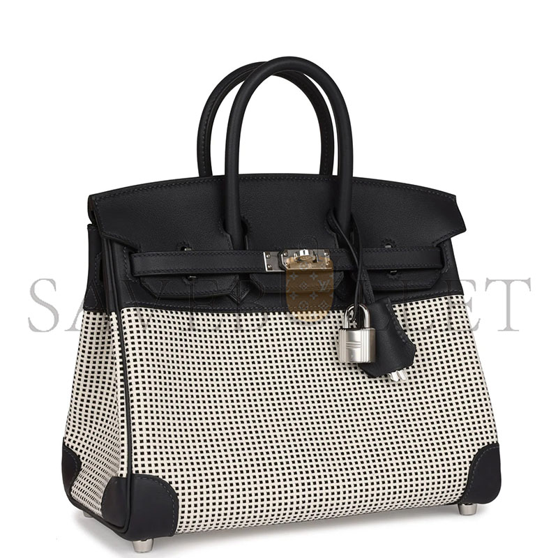 H**mes MASTER QUADRILLE BIRKIN 25 BLACK SWIFT AND ECRU TOILE PALLADIUM HARDWARE (25*20*13cm)